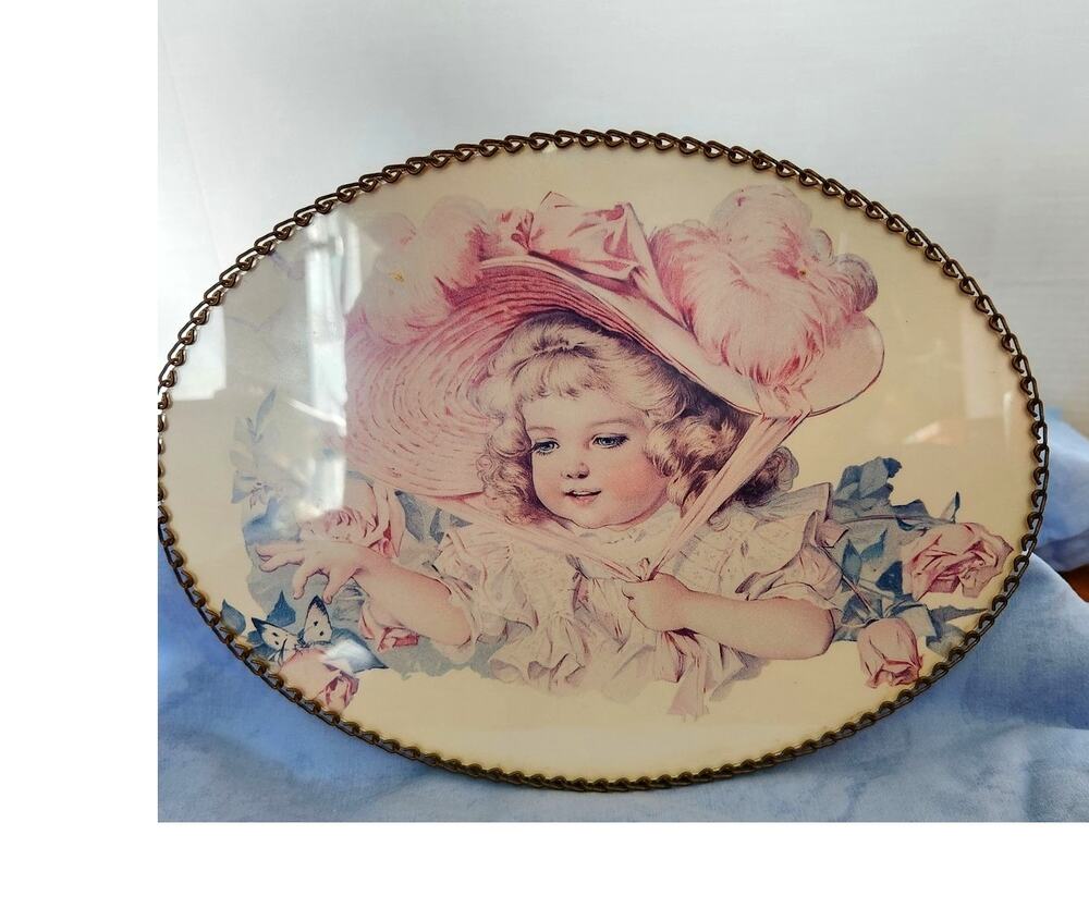 Vintage Gallery Graphics Victorian Girl Flue Cover Glass Oval Wall Art 8 x11"